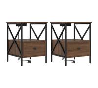 Yisssmeng Table de Chevet avec Prise Lot de 2 Chêne Brun 41,5x40,5x55 cm | Meuble de nuit pour chambre avec station de charge intégrée, 2 tiroirs de rangement et style rustique chaleureux.