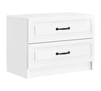 Yisssmeng Table de Chevet Blanc Brillant 62x34,5x44,5 cm avec 2 Tiroirs | Meuble d'appoint polyvalent pour chambre à coucher avec poignées noires élégantes et double rangement spacieux.