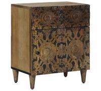 Yisssmeng Table de chevet en bois massif de mangue, marron, 50 x 33 x 60 cm, coffre de lit stable avec tiroir pour chambre à coucher et salon, console de chevet compacte, style maison de campagne