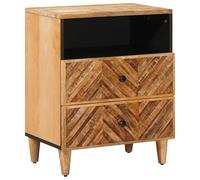 Yisssmeng Table de chevet marron 50 x 33 x 60 cm en bois massif de manguier - Console de chevet moderne avec tiroir et bouton en laiton - Table de chevet élégante pour chambre à coucher