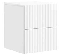 Yisssmeng Table de chevet murale blanche brillante 33 x 34,5 x 40 cm, table de chevet flottante en bois avec 2 tiroirs, table de chevet suspendue moderne pour chambre à coucher et salon