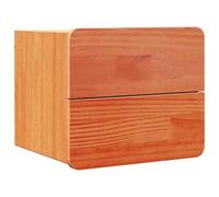 Yisssmeng Table de Chevet Murale Bois Massif 39x34x33cm 2 Tiroirs Brun | Meuble suspendu gain de place en pin massif avec 2 tiroirs, parfait pour organiser votre chambre à coucher moderne.