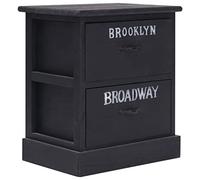 Yisssmeng Table de Chevet Noir 38x28x45 cm en Bois de Paulownia 2 Tiroirs | Meuble d'appoint vintage compact avec motif New York pour rangement discret dans votre chambre ou salon.