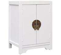 Yisssmeng Table de Chevet Orientale 38x28x52 cm en Bois et MDF Blanc | Meuble d appoint asiatique avec 2 portes et serrures dorées, idéal pour la chambre à coucher ou le salon près du sofa.