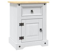 Yisssmeng Table de Chevet Pin Massif Blanc et Marron 53x39x67 cm | Meuble d'appoint rustique style mexicain avec tiroir et placard pour chambre à coucher ou chambre d'amis.