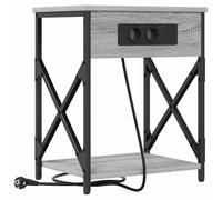 Yisssmeng Table de Chevet Prise Intégrée Gris Sonoma 41x31x51cm | Meuble d'appoint rectangulaire style industriel pour chambre, doté d'une étagère ouverte et structure robuste en acier.