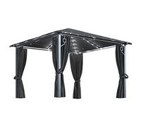 Yisssmeng Tonnelle de jardin 3 x 3 m avec panneaux latéraux et guirlande lumineuse solaire, cadre robuste en aluminium et acier, tente de jardin pour terrasse, anthracite