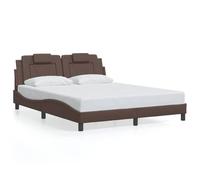 Yisssmeng Viana Cadre de lit 160 x 200 cm en cuir synthétique marron - Design moderne ondulé - Tête de lit avec coussins confortables - Robuste et durable - Pour chambre à coucher, chambre