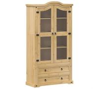 Yisssmeng Vitrine en Pin Massif Corona 99x43x187 cm Armoire de Rangement | Meuble vaisselier rustique finition cire de miel avec étagères spacieuses pour salon et salle à manger.