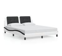 Yisssmeng Zadar Cadre de lit 160 x 200 cm sans matelas en cuir synthétique - Tête de lit - Noir et blanc - Design moderne ondulé - Robuste - Pour chambre à coucher et chambre d'adolescent