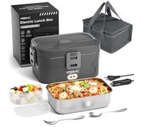 YISSVIC Gamelle Chauffante 80 W 1,8 L 12 V/24 V/220 V Lunch Box Chauffante | Boite Repas, Allume Cigare, Cuve en Acier Inoxydable 304, Sac de Transport et Couverts Inclus, pour Bureau, Voiture, Camion