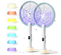 YISSVIC Raquette Electrique Insectes 1800mAh Raquette Anti Moustique 4000V Tapette à Mouche Puissante ave Base Lumineuse Rechargeable USB-C Élimine Moustiques Mites Fourmis Volantes (Blanc Bleu 2pcs)