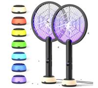 YISSVIC Raquette Electrique Insectes 1800mAh Raquette Anti Moustique 4000V Tapette à Mouche Puissante ave Base Lumineuse Rechargeable USB-C Élimine Moustiques Mites Fourmis Volantes (Noir 2pcs)