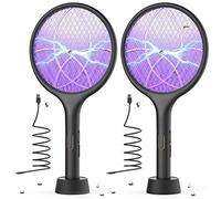 YISSVIC Raquette Electrique Insectes, 2 PCS Raquette Anti Moustiques Électrique 4000 V Rechargeable avec Base Stable Contre Moustiques Mouches Insectes Volants, Noir