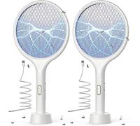 YISSVIC Raquette Electrique Insectes, 2 PCS Raquette Anti Moustiques Électrique 4000 V Rechargeable avec Base Stable Contre Moustiques Mouches Insectes Volants, Blanc