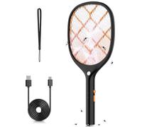 YISSVIC Raquette Électrique Insectes 4000V Rechargeable avec Lumière LED | Raquette Anti Moustique, Haute Tension, Rechargeable USB-C, avec Lanièrè, Contre Moustique Mouche Insecte Volant, Noir Orange