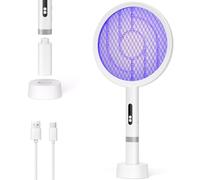YISSVIC Raquette Electrique Insectes, Raquette Anti Moustique 1800mAh Tapette Puissante 4000V ave Base Rechargeable Chargement USB-C Lutte Contre Moustiques Mites Fourmis Volantes, Blanc