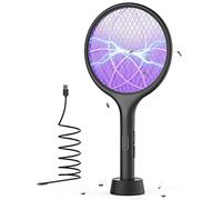 YISSVIC Raquette Electrique Insectes, Raquette Anti Moustiques Électrique 4000 V 1500 mAh Rechargeable avec Base Stable Contre Moustiques Mouches Insectes Volants, Noir