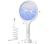 YISSVIC Raquette Electrique Insectes, Raquette Anti Moustiques Électrique 4000 V 1500 mAh Rechargeable avec Base Stable Contre Moustiques Mouches Insectes Volants, Blanc