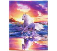 Yisumei - Couverture douillette ou jeté de lit en flanelle douce et polaire motif cheval au galop coloré, 150 x 200 cm, Polyester, Blanc., 125x150 cm