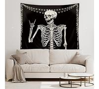 YISUMEI Tapisserie murale à suspendre avec motif tête de mort squelette drôle noir et blanc pour homme et femme, décoration d'intérieur gothique, hippie, Halloween, bohème, terreur, rock and roll,