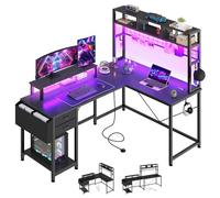 YITAHOME 150cm Bureau Table Gaming L LED Prises Tiroir Reversible Noir