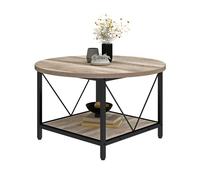 YITAHOME 2 étages Table basse - étagère de rangement - ronde - table d'appoint - Table café - Beige