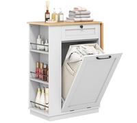 YITAHOME Armoire à linge inclinable, armoire de rangement de salle de bain avec tiroir, rangement latéral et plan de travail extensible, panier à linge inclinable pour cacher les vêtements sales, 60 x