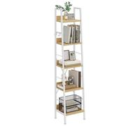 YITAHOME Bibliothèque à 5 Niveaux, échelle Industrielle, étagère à Livres autoportante, étagères en Bois et Cadre en métal, étagère Moderne pour Salon, Couloir, Bureau, Blanc et Chêne