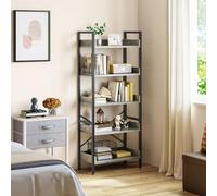 YITAHOME Bibliothèque à 5 Niveaux, étagère à Livres sur Pied, étagère en Bois et Cadre en Acier Stable avec 4 Crochets Étagère de Rangement Industrielle pour Salon, Bureau à Domicile, étagère Gris