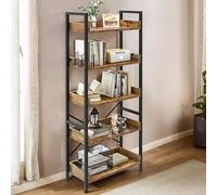 YITAHOME Bibliothèque à 5 Niveaux, étagères en Bois avec Cadre en Acier Stable, étagère de Rangement Industrielle avec 4 Crochets pour Salon, Maison, Bureau, Marron Rustique