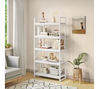 YITAHOME Bibliothèque à 5 Niveaux, Grande étagère en Bois et Cadre en métal, étagère Industrielle, étagère de Rangement au Sol, pour Salon, Bureau à Domicile, étagères Blanches