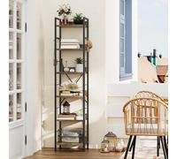 YITAHOME Bibliothèque à 6 Niveaux, étagère à Livres au Sol avec 4 Crochets, étagère en Bois et Cadre en métal, étagère Haute Industrielle, Rangement pour Salon, Bureau à Domicile, Marron Rustique