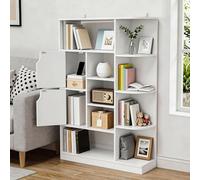 YITAHOME Bibliothèque autoportante à 9 étagères Ouvertes et 2 Portes (revêtement en Tissu) pour Salon, Chambre, Bureau, Blanche, 80 × 24 × 120 cm (L × P × H)