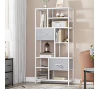 YITAHOME Bibliothèque, Bibliothèque à 7 Étagères avec Tiroirs Étagère du Sol au Plafond, Étagère à Livres Industrielle, Étagère en Acier, Adaptée au Salon, Bureau, Étude, Couloir, Cuisine, Blanc