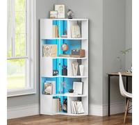 YITAHOME Bibliothèque d'angle à 6 Niveaux avec LED, étagère d'angle en Forme de L, étagère d'angle, étagère de Rangement pour Bureau, étude, Salon, Chambre à Coucher, 64 x 41,5 x 159,5 cm, Blanc