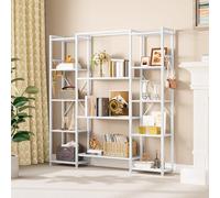 YITAHOME Bibliothèque, Étagère Industrielle avec 13 étagères, Étagère sur Pied, Bibliothèque en Bois et Cadre en métal, Étagère de Rangement, pour Salon, Bureau à Domicile, Blanc Pur
