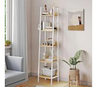 YITAHOME Bibliothèque étroite à 5 Niveaux de 35 cm de Large, échelle Industrielle, sur Pied, étagères en Bois et Cadre en métal, étagère Moderne pour Salon, Blanc et chêne
