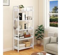YITAHOME Bibliothèque Ouverte à 5 Niveaux, étroite et Haute, en métal, avec 4 Crochets, étagère de Rangement Industrielle pour Salon, Bureau à Domicile, Blanc Pur