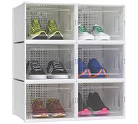 YITAHOME Boîte à chaussures, Lot de 6 boite Rangement Chaussures en Platique Transparente, Empilable et Pliable, pour chaussures jusqu'à la pointure 46 boite a chaussure Respirante Blanche
