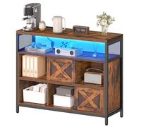 YITAHOME Buffet avec Prises, 2 USB et 2 AC, Armoire de Cuisine avec LED, Armoire de Rangement avec 2 Portes coulissantes, pour Salon, Cuisine, Couloir, 100 x 35 x 80 cm, Marron Rustique et Noir