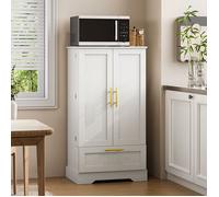 YITAHOME Buffet Cuisine Blanc Plateau Bois, Meuble Rangement Campagne 60x40x110cm