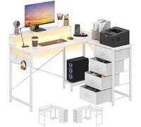 YITAHOME Bureau d'angle Multifonction avec Étagère de Rangement DIY à 4 Niveaux, 2 Ports USB et Prises Électriques pour Domicile, Étude, Salon - 130x100x75cm, Blanc