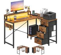 YITAHOME Bureau d'angle Multifonction avec Étagère de Rangement DIY à 4 Niveaux, 2 Ports USB et Prises Électriques - pour Domicile, Étude, Salon - 130x100x75cm, Marron Vintage