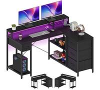 YITAHOME L Form Bureau avec Prise USB 4 Tiroirs Réversible 140x100cm Noir