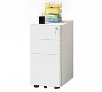 YITAHOME Caisson Bureau avec 3 Tiroirs - Métal Caisson avec roulettes - Meuble de Bureau - Blanc - 45 x 30 x 61cm