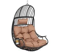 YITAHOME Chaise Suspendue Oeuf avec Coussin 150 kg, Fauteuil Hamac Suspendu Extérieur/Intérieur avec Porte-gobelet, Siège Pendentif en Rotin pour Jardin Terrasse Balcon Salon, Gris