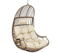 YITAHOME Chaise Suspendue Oeuf avec Coussin 150 kg, Fauteuil Hamac Suspendu Extérieur/Intérieur avec Porte-gobelet, Siège Pendentif en Rotin pour Jardin Terrasse Balcon Salon, Beige