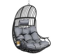 YITAHOME Chaise Suspendue Oeuf avec Coussin 150 kg, Fauteuil Hamac Suspendu Extérieur/Intérieur avec Porte-gobelet, Siège Pendentif en Rotin pour Jardin Terrasse Balcon Salon, Gris
