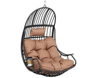 YITAHOME Chaise Suspendue Oeuf avec Coussin 150 kg, Fauteuil Hamac Suspendu Extérieur/Intérieur avec Porte-gobelet, Siège Pendentif en Rotin pour Jardin Terrasse Balcon Salon, Gris